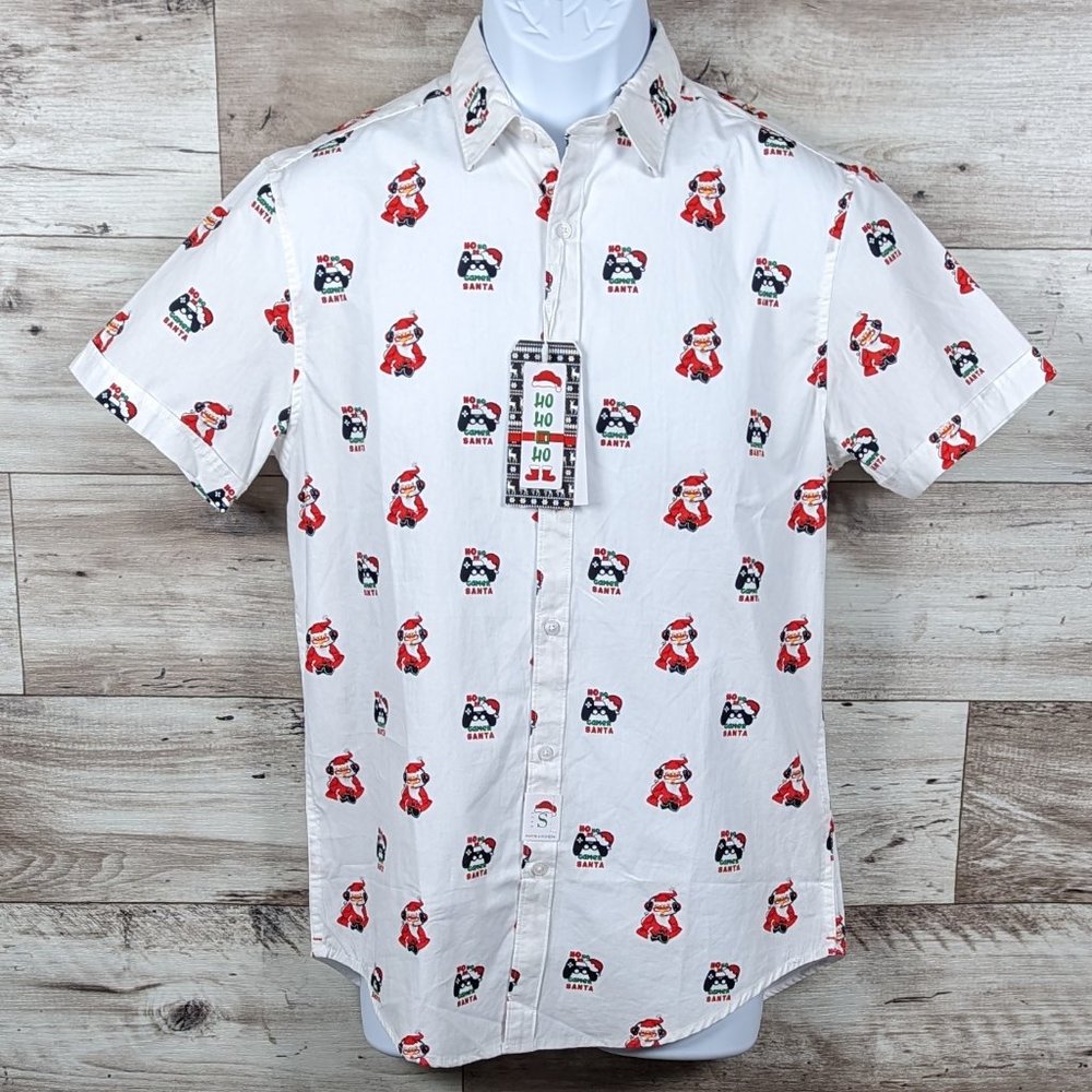 Denim & Flower* Men's Short Sleeve Button‎ Down Curved Hem Shirt~ Size Small